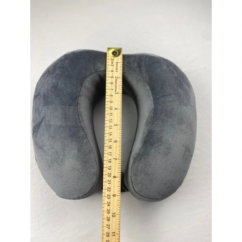 Gray Memory Foam Travel Neck‎ Pillow Plush U-Shaped Support with Snap Closure